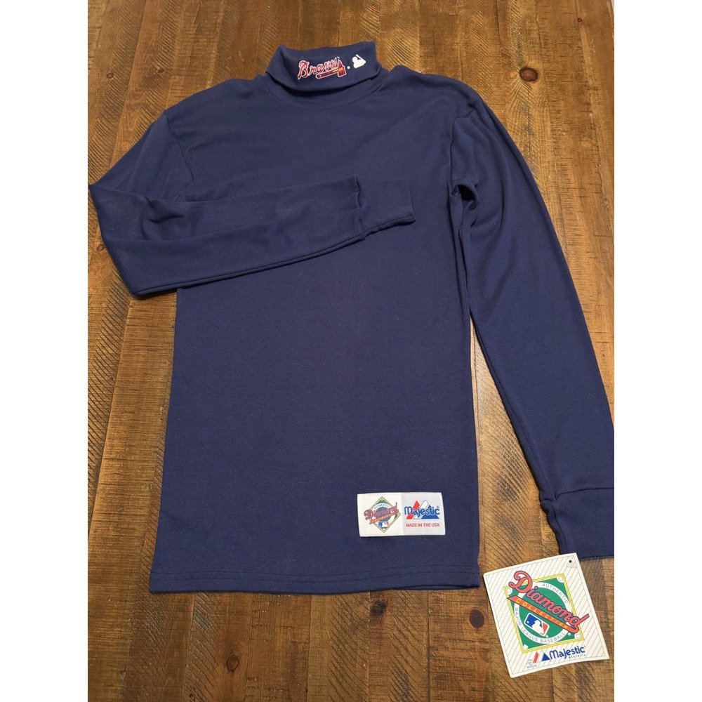 Atlanta Braves VTG 90's NWT Majestic Turtleneck MLB USA Navy Blue Adult Medium